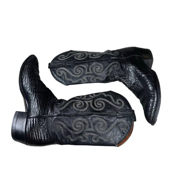 Vintage J Chisholm Western Handcrafted Black Leather Cowboy Men's Boots 8.5 D - Picture 8 of 16